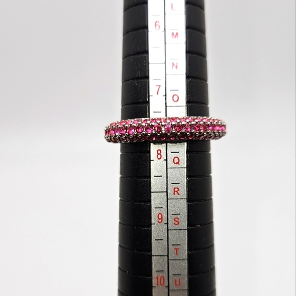 Set of Pink Red and Blue CZ Silver Matching Stackable Eternity Band Rings - Picture 9 of 10